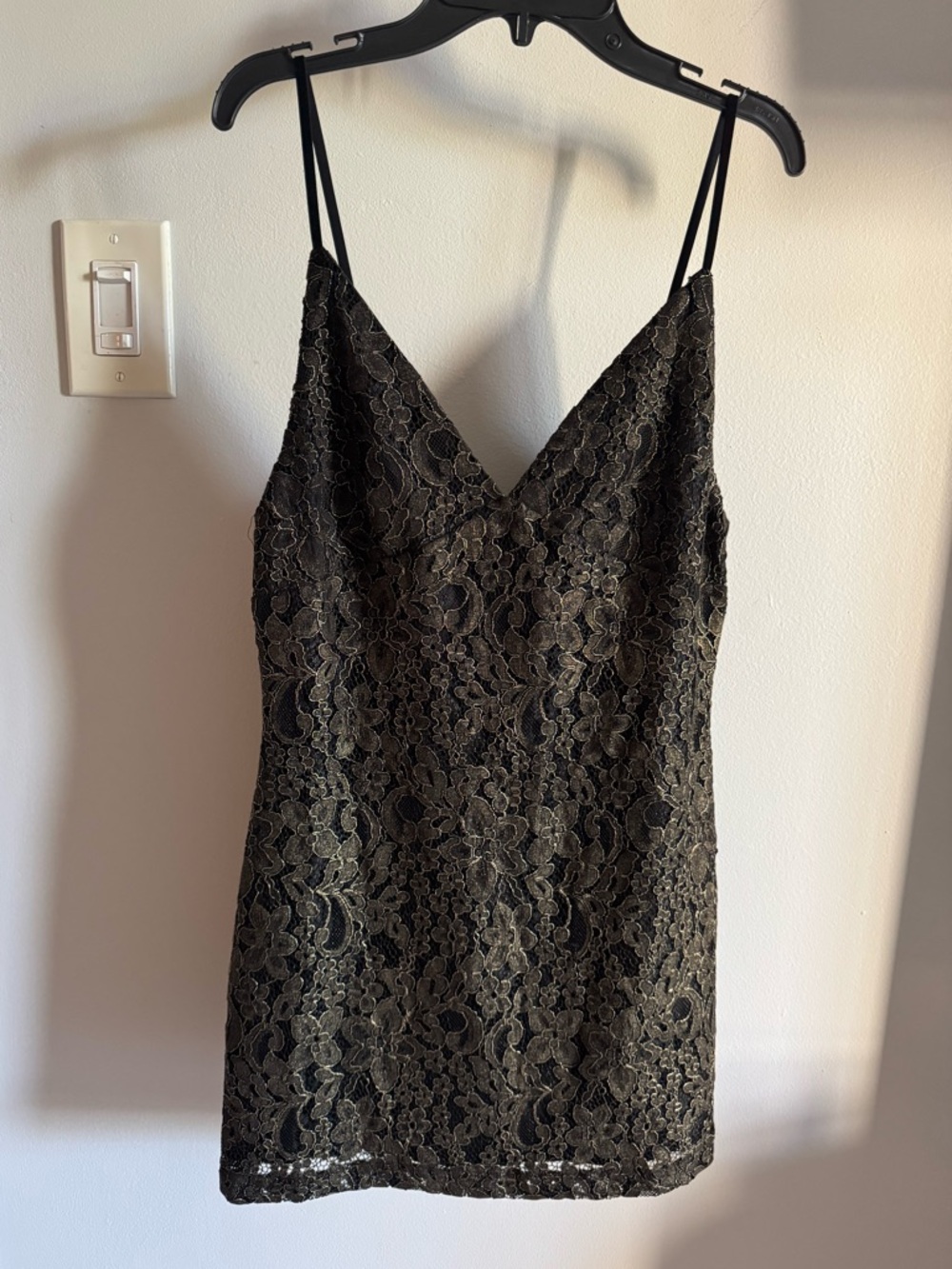 OBEY Black & Gold Dominique Lace Cocktail Mini Slip Dress NEW Prom Party Chic SM